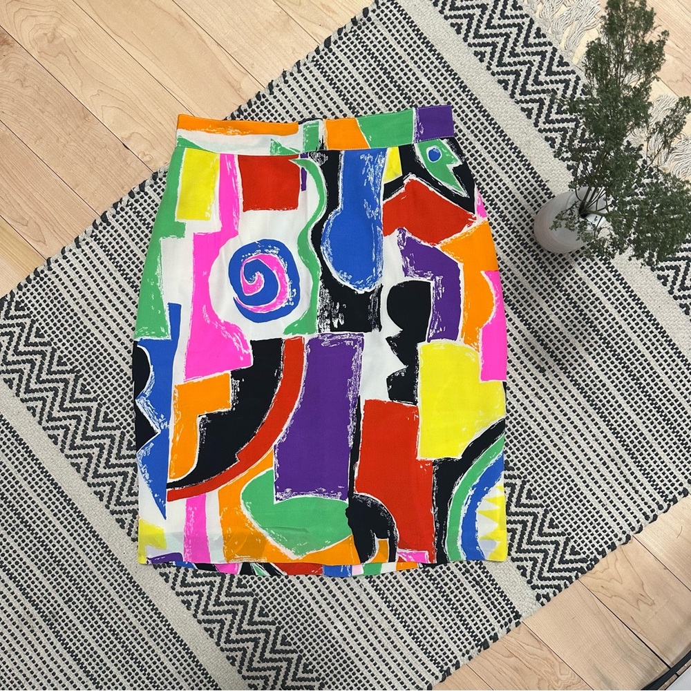 Colorful Abstract Print Women's Skirt - Made in Italy 100% Silk